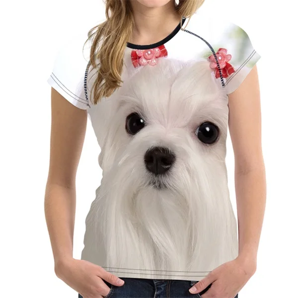 FORUDESIGNS Lovely 3D Maltese Dog Women Summer Short T Shirts Fashion Brand Fitness T-shirts Streatwear Harajuku Tees Clothes - Цвет: H4533BV