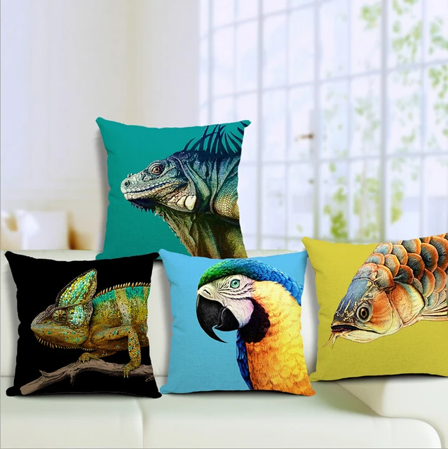 Us 10 28 Bright Colorful Sofa Pillows Case Animal Burlap Parrot Cushion Cover Lizard Turquoise Color In From Home Garden On Us 10 28 Bright Colorful Sofa Pillows Case Animal Burlap Parrot Cushion Cover Lizard Turquoise Color In From Home Garden On