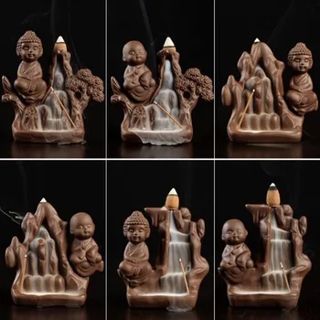 

Pocelain Wishing Monk Backflow Incense Burner Crafted Art Aromatherapy Burner Mountain Flowing Censer Home Decoration