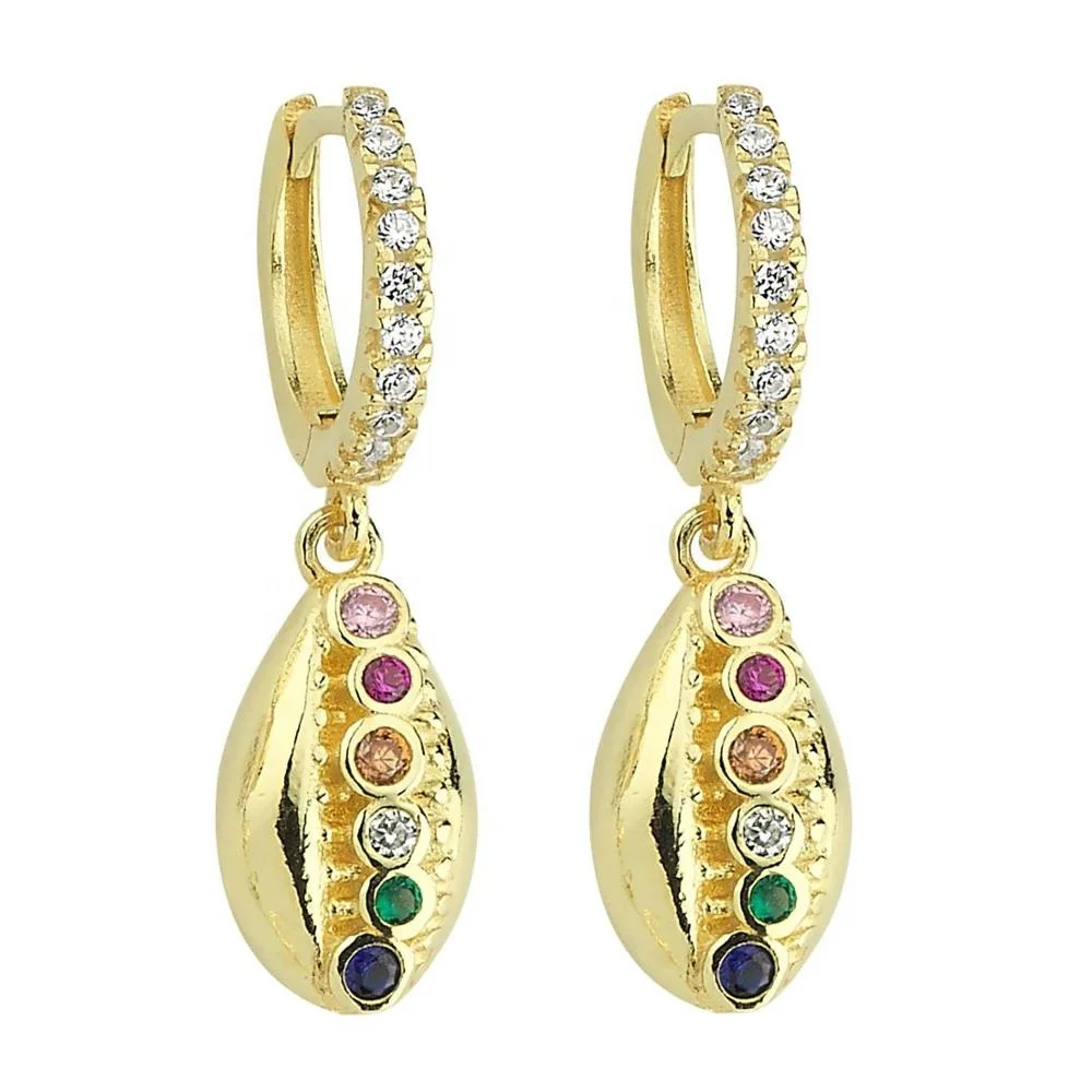 

Gold filled cute charm jewelry cz paved sea shell rainbow cz STONE Dangle charm earring for women WEDDING party EARRING jewelry