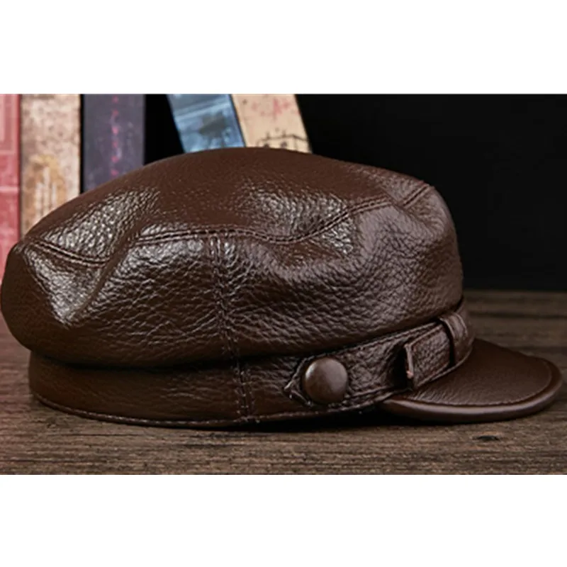 SILOQIN шляпа из натуральной кожи Элегантные армейские Кепки из воловьей кожи для мужчин и женщин осень-зима высококачественные бренды теплая плоская кепка