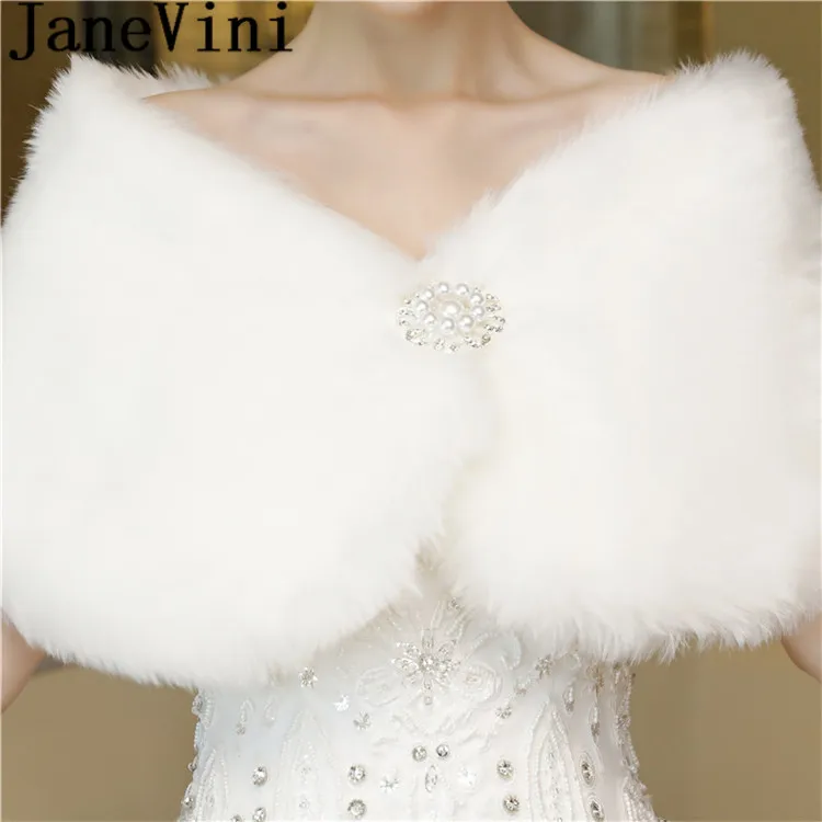 JaneVini дамы искусственного меха Накидки болеро куртки для вечерние платья из бисера Pin Свадебные меха Обёрточная бумага Кантен Болеро зима