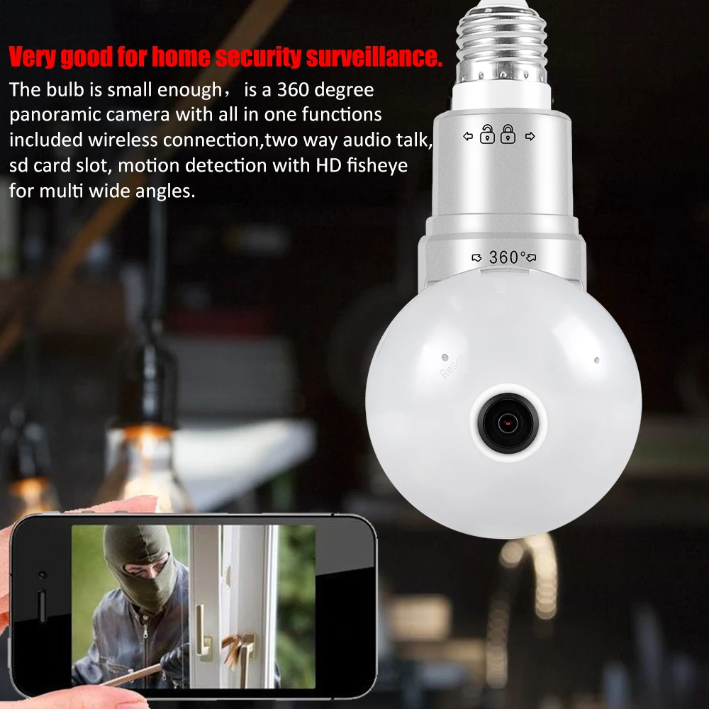 

Bulb Camera Mini Wireless Lamp Cameras 1080P 2.0 Million Pixels Fisheye Panoramic Bulb WIFI Network Mobile Phone Remote Monitor