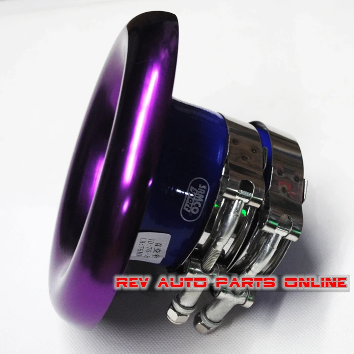 Purple 76mm 3'' Universal Aluminum Turbo Air Intake Inlet Horn Kit With