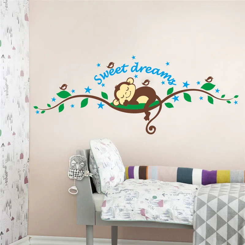 Us 0 46 31 Off Sweet Dreaming Sleeping Monkey On The Tree Wall Stickers For Nursery Kids Bedroom Pvc Mural Decal De In From Home Us 0 46 31 Off Sweet Dreaming Sleeping Monkey On The Tree Wall Stickers For Nursery Kids Bedroom Pvc Mural Decal De In From Home