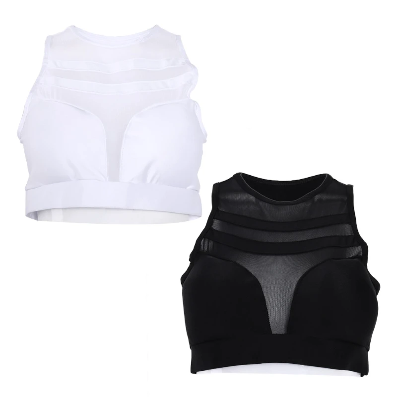 

Crop Top Cropped Padded Patchwork Mesh Vest Fitness Stretch Tanks Workout Bras