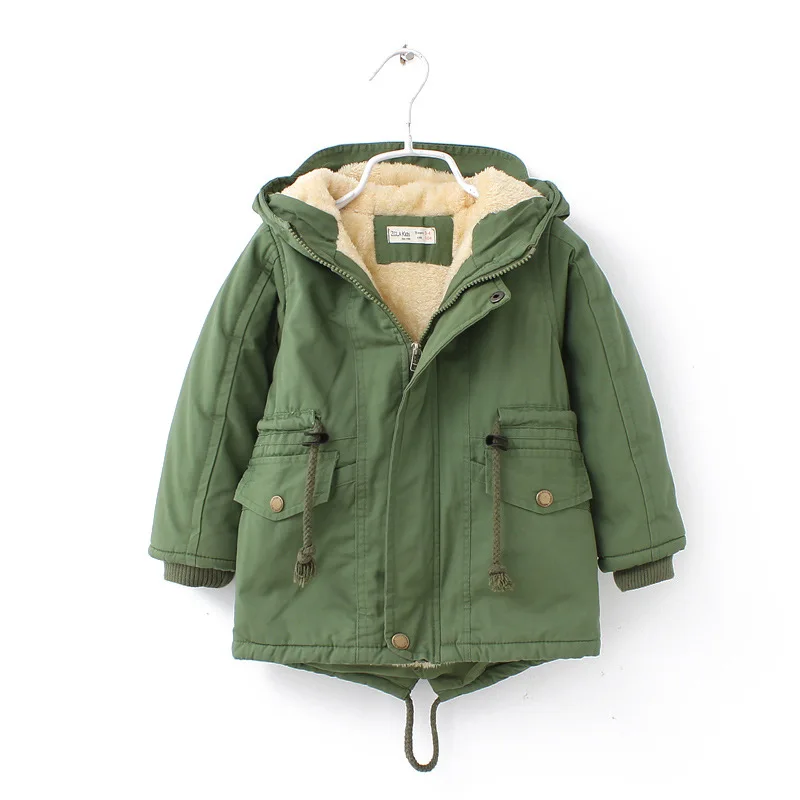 

Autumn Winter children down & parkas European style boys girls Add Wool Warm Outerwear Color Green Blue Long sleeve hooded Coats