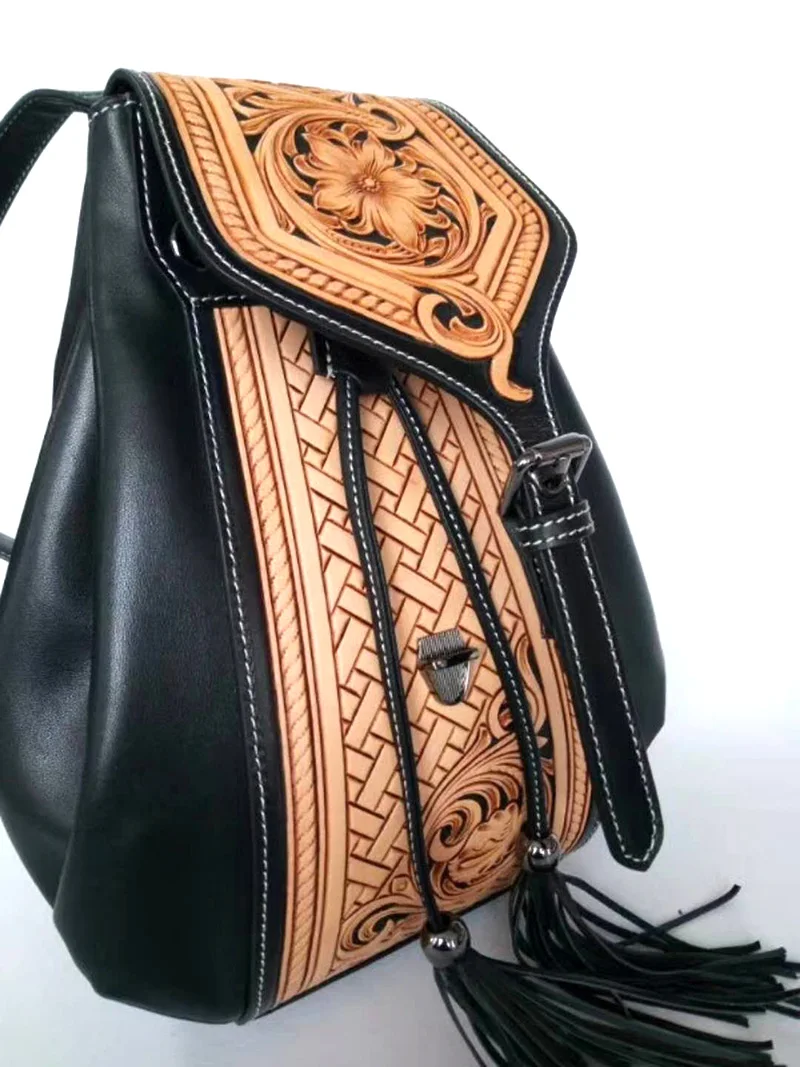 Nuleez натуральная коровья кожа рюкзак Китайский классический Tangcao резьба высокое качество и роскошная сумка уникальный для