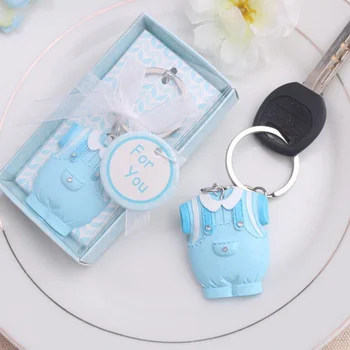 

100pcs/lot NEW ARRIVAL Baby Shower Favors and Gift Cute Baby Clothes Key Chain Blue Themed Keychain for boy Free shipping