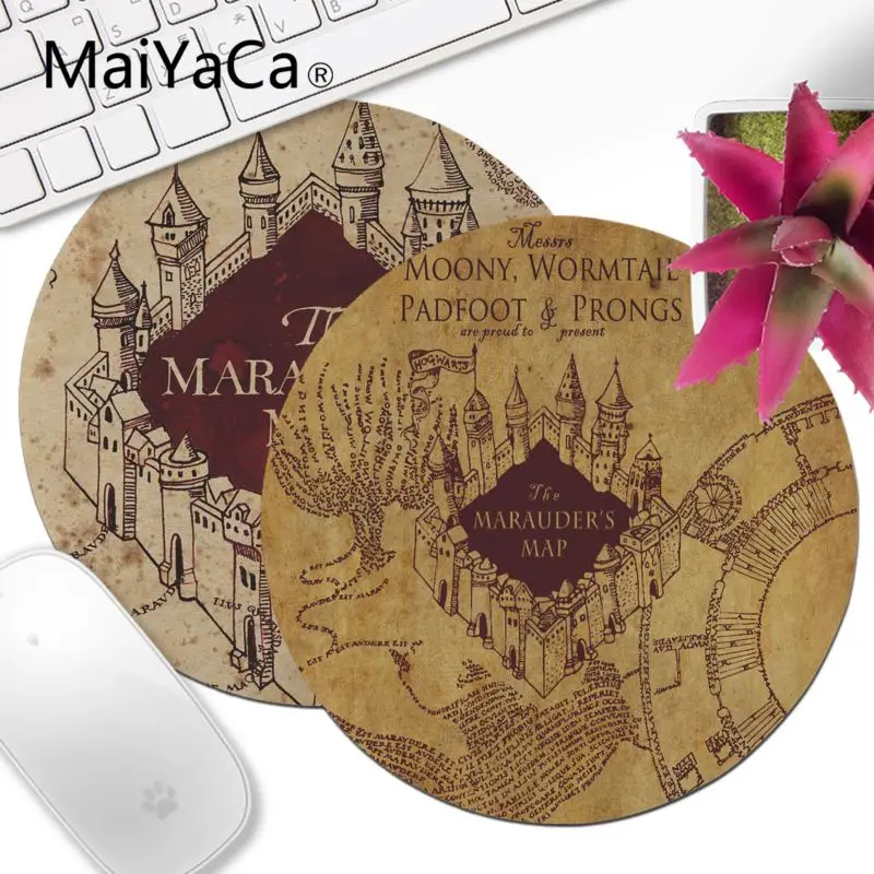 

MaiYaCa High Quality Harry Potter Marauders Map Durable Desktop Round gaming Mousepad DIY Carpet Logo Printing Mouse Pad anime