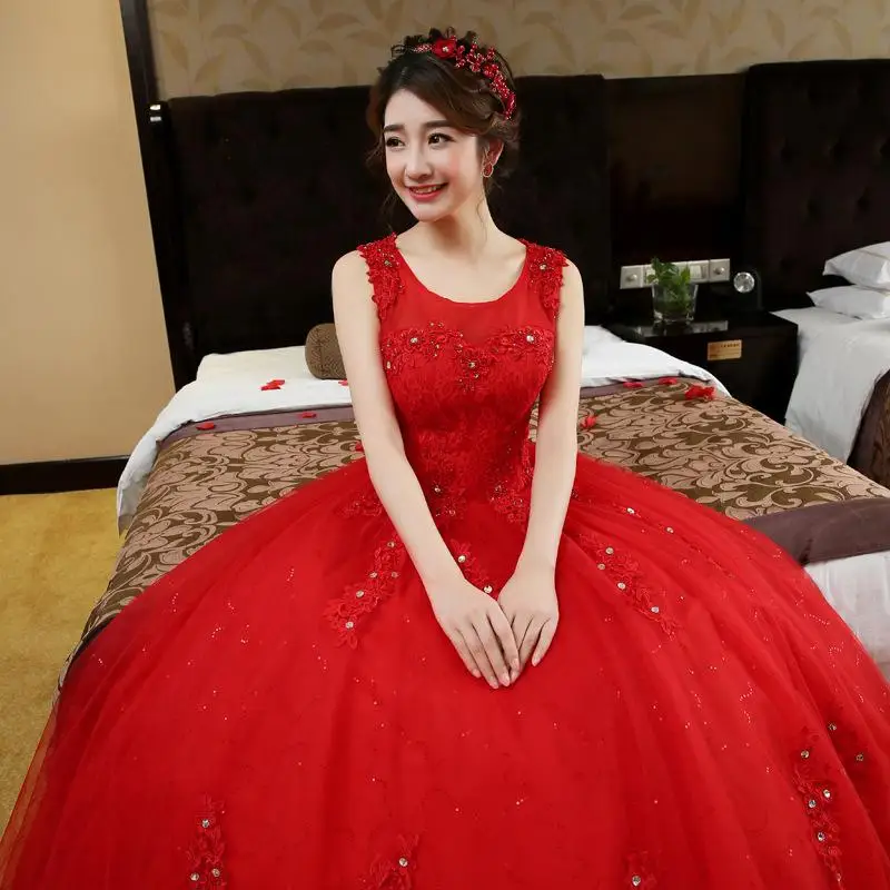 Vestido De Noiva новое белое/красное свадебное платье 100 см свадебное платье с соборным шлейфом размера плюс свадебное платье с кристаллами - Цвет: red floor lenth