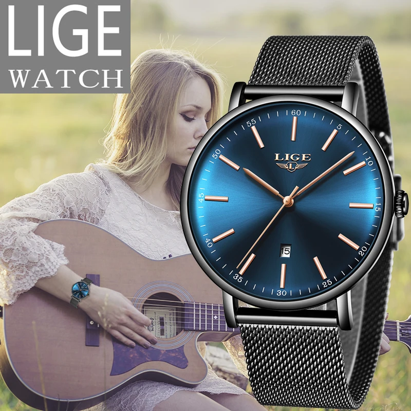 LIGE женские часы лучший бренд класса люкс водонепроницаемые часы Модные женские из нержавеющей стали ультра-тонкие повседневные часы