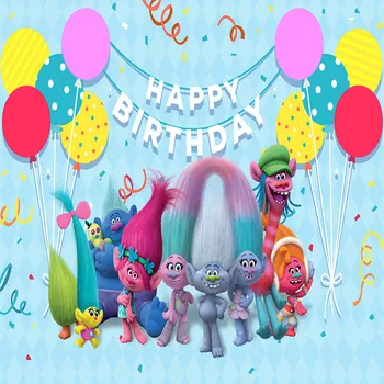 

happy birthday trolls balloons baby child cartoon photo background photography backdrops quality vinyl