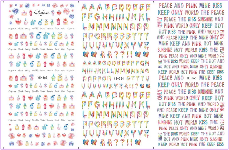 

3 PACK/ LOT WATER TRANSFER DECAL NAIL ART NAIL STICKER ALPHABET LETTER PERFUME BOTTLE YE363-365