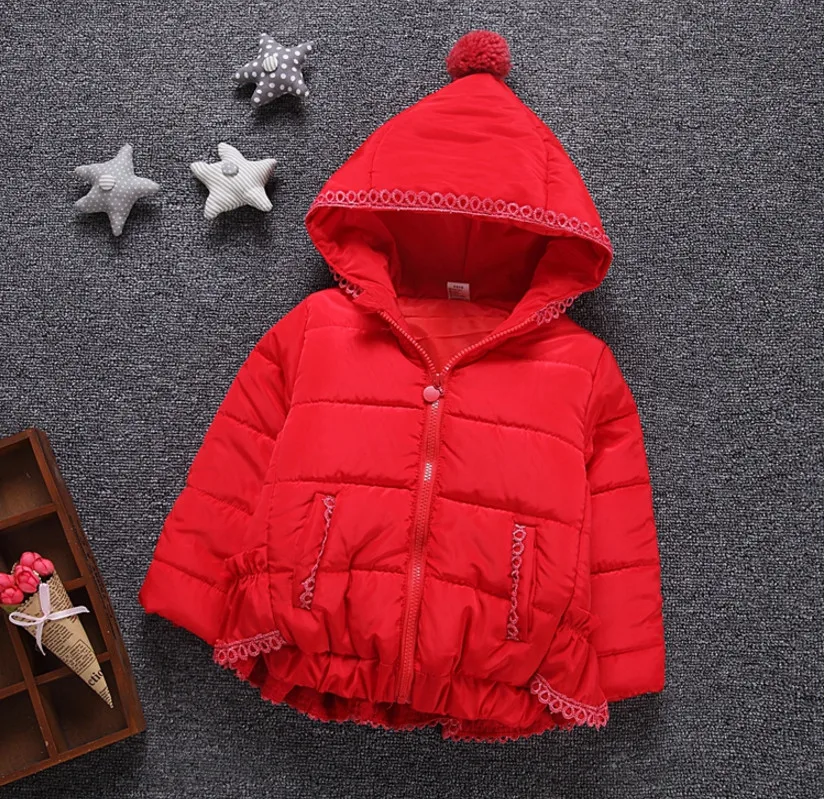 

New Winter Spring Baby Girl Jacket Thick Warm Hooded Children Outerwear Girls Lace Down Cotton Coat Kids Fashion Clothing Gifts