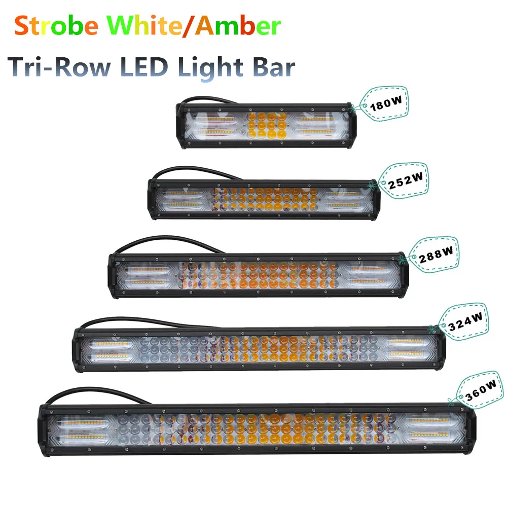 

12"20"23"26"180W 252W 288W 324W 360W Led Light Bar Strobe White Amber 12v for UAZ Truck SUV 4x4 Offroad Work Headlights Tractor