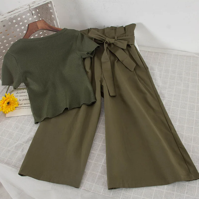 

2019 new fashion women's two piece setTide wide leg casual pants + T-shirt two-piece suit 3482