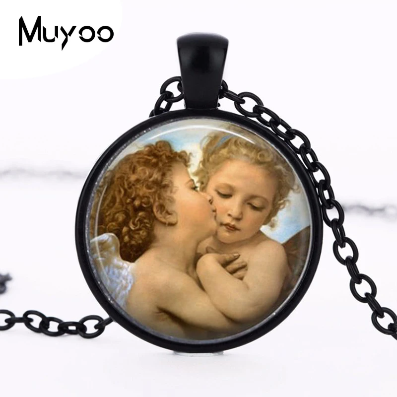 Кулон с логотипом The First Kiss Angels ожерелье крыльями ангела от William Adolphe Bouguereau ручной