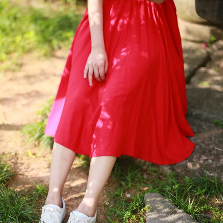 Летнее Новое поступление трапециевидная юбка зонтик хлопок большой маятник Винтаж плиссированные юбки длинные для женщин одежда