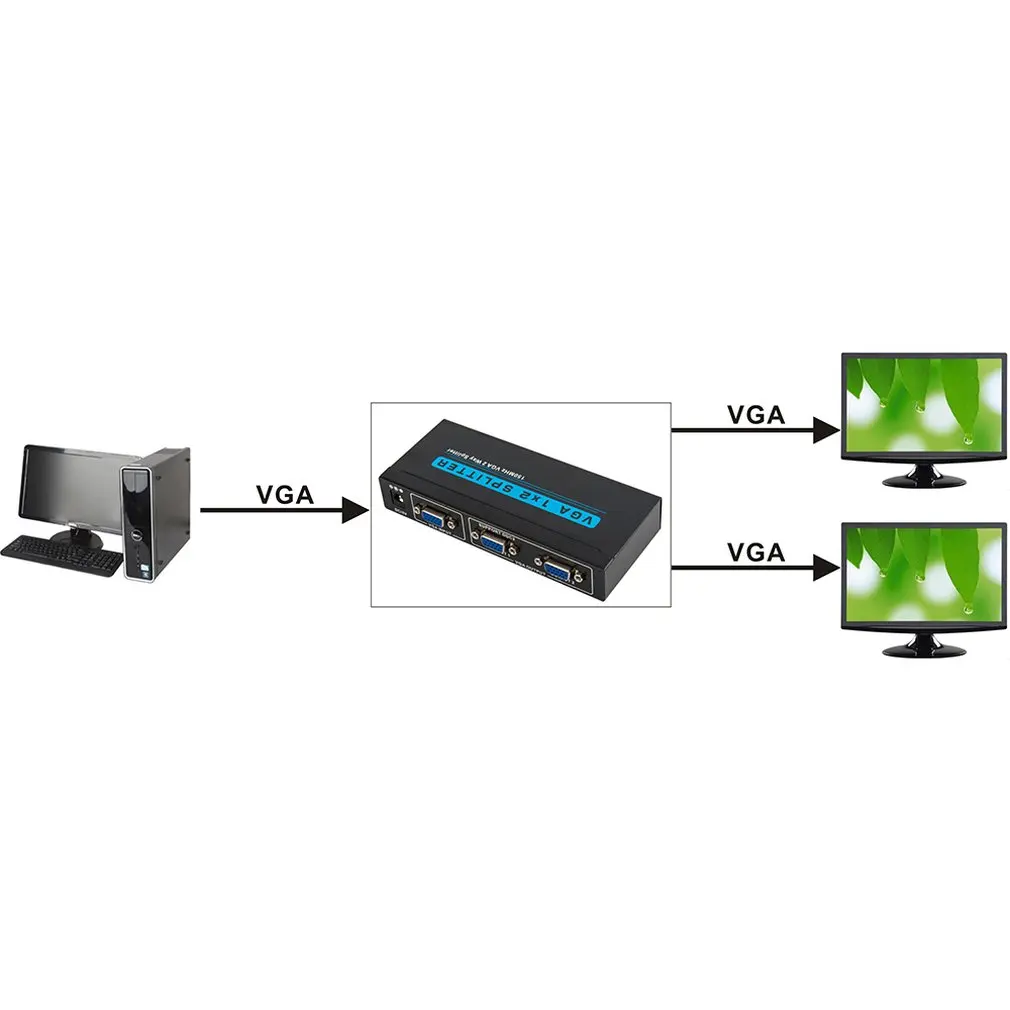 T-Vg Серия 1X2 Vga сплиттер 150 МГц/250 МГц/350 МГц Vga сплиттер Suppor Rgb аналоговый канал полоса пропускания 1920X1440 разрешение