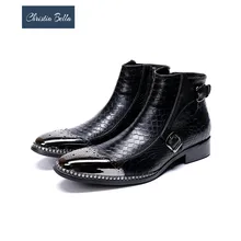 Christia Bella/сезон зима-осень; мужские ботинки из натуральной кожи со змеиным узором; Мужские модельные ботинки из воловьей кожи с резным узором; вечерние Свадебная формальная обувь