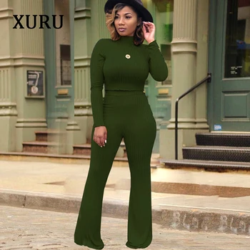 

XURU winter new hot women's two-piece jumpsuit high-elastic thread set bodysuit women's overalls wide-leg pants