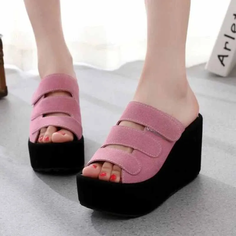 

2019 Summer Woman Shoes Platform bath slippers Wedge Beach Flip Flops High Heel Slippers For Women Black EVA Ladies Shoes