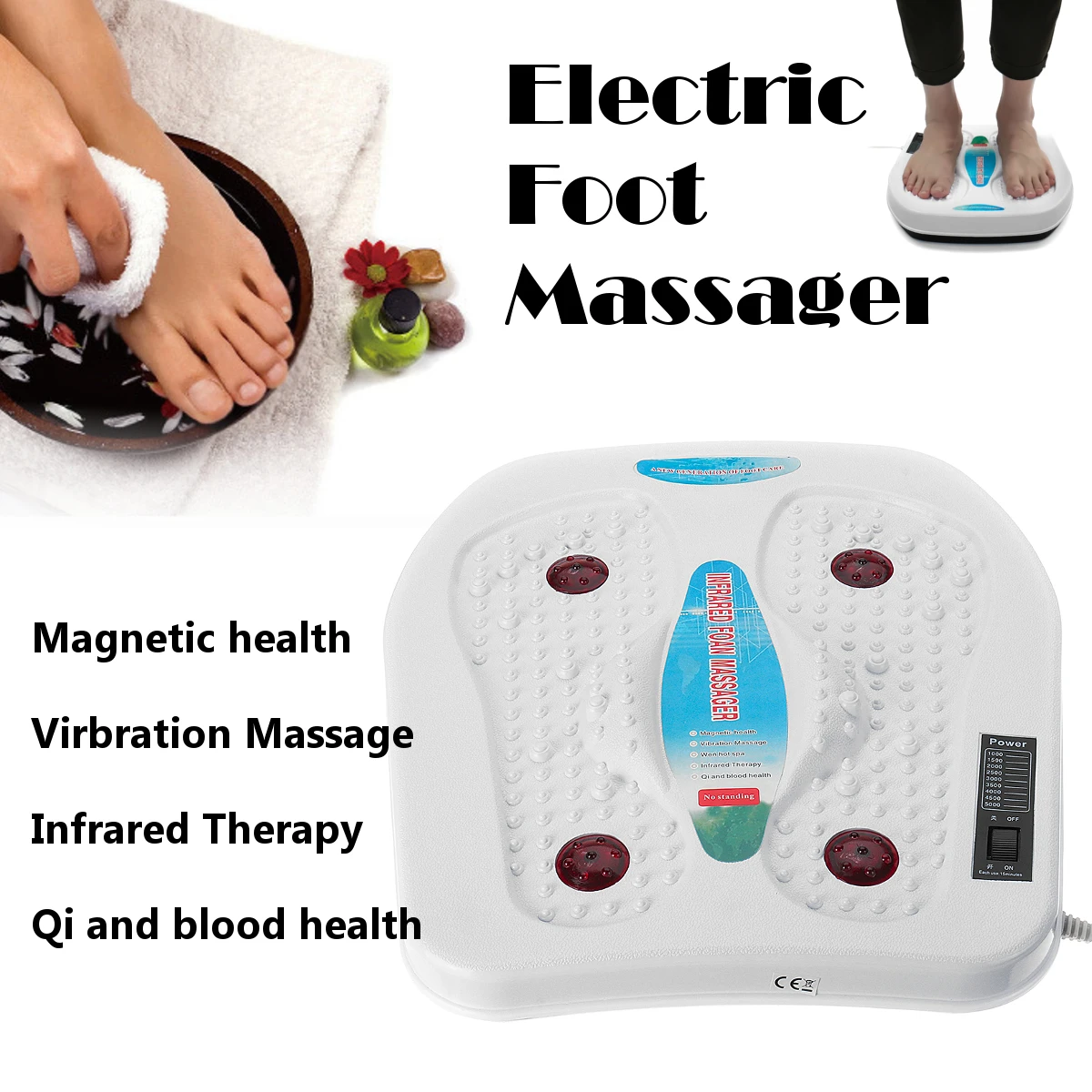 220V Electric Vibrator Relxation Foot Massager Infrared Acupuncture Heat Therapy Relaxing