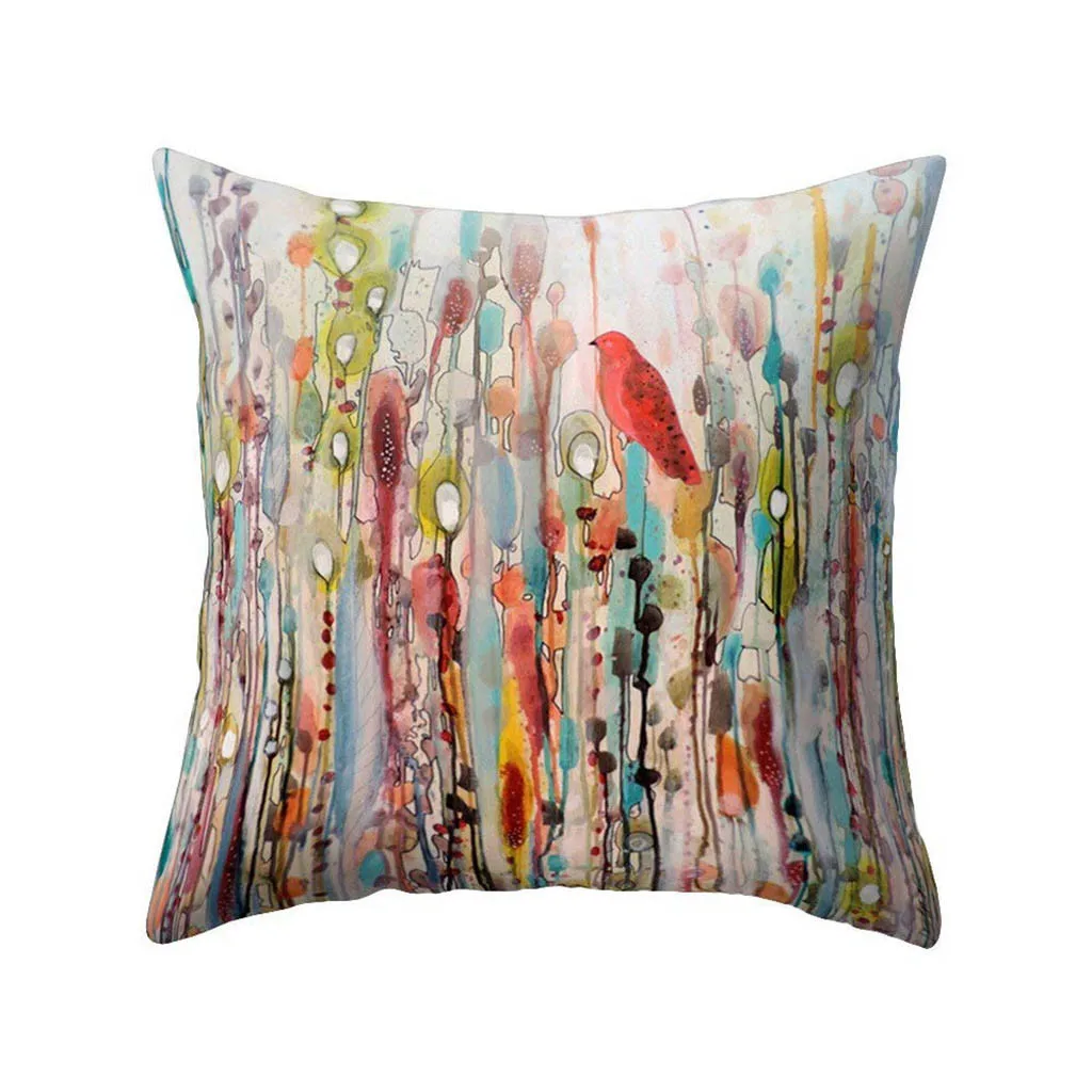 

Cushion Case Colorful Printed Birds Fashion Vintage Soft Pillow Case Sofa Waist Throw Cushion Cover Home Decorative