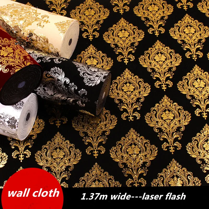 1.37m wide 3d flash wall cloth European wall paper bar wallpaper entertainment hall decoration gold foil metal texture laser