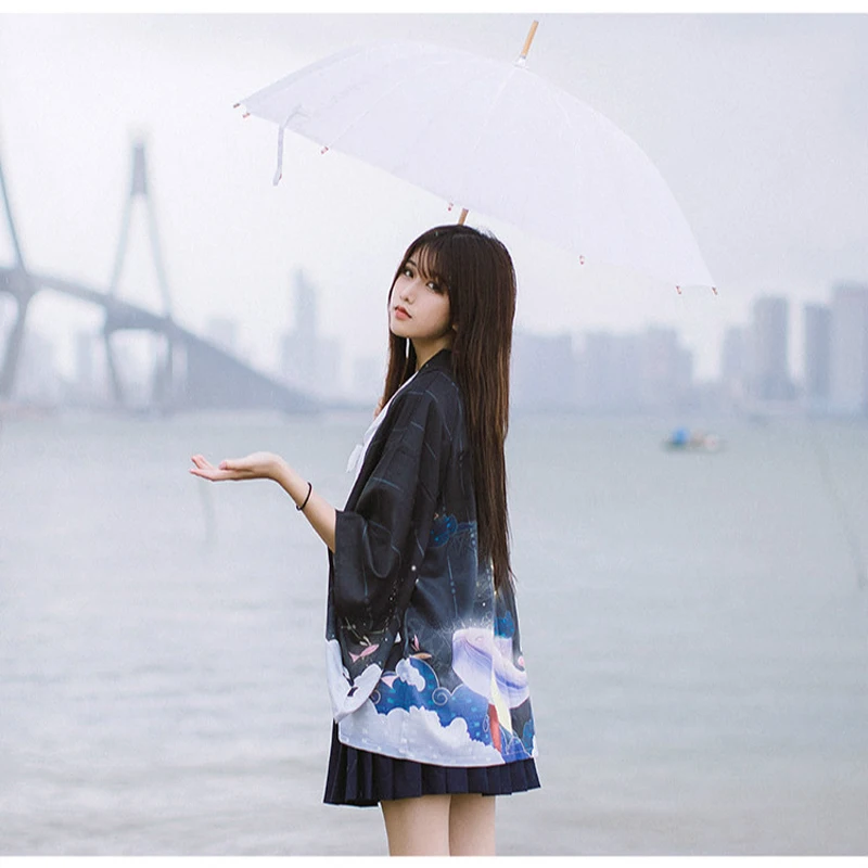 Women Shirt Harajuku Kimono tunic 2019 Casual Summer Whale Printed Chiffon Sun Protection Women Clothing Blouse Outerwear plus