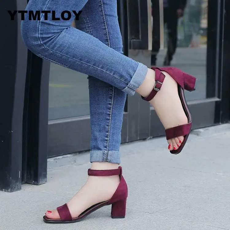 

2019 Summer Women Shoes Buckle Strap Cover Heel Fashion Chunky Ladies Sandals For Woman Ankle Footwear High Heels Ankle Strap
