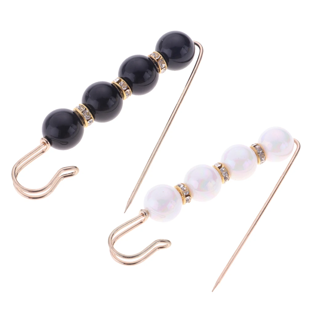 2 Pieces Crystal Safety Pin Brooch Pearl Large Hijab Scarf Brooch Badge Fasten Clip with Rhinestone Spacer Decorative