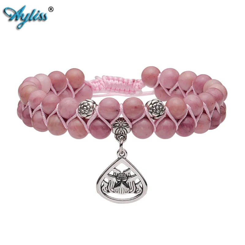 

Ayliss CrystalTears Natural Gem stone Yoga Bracelet 6mm Rhodonite Beads Adjustable Stectch Bracelet for Woman Men
