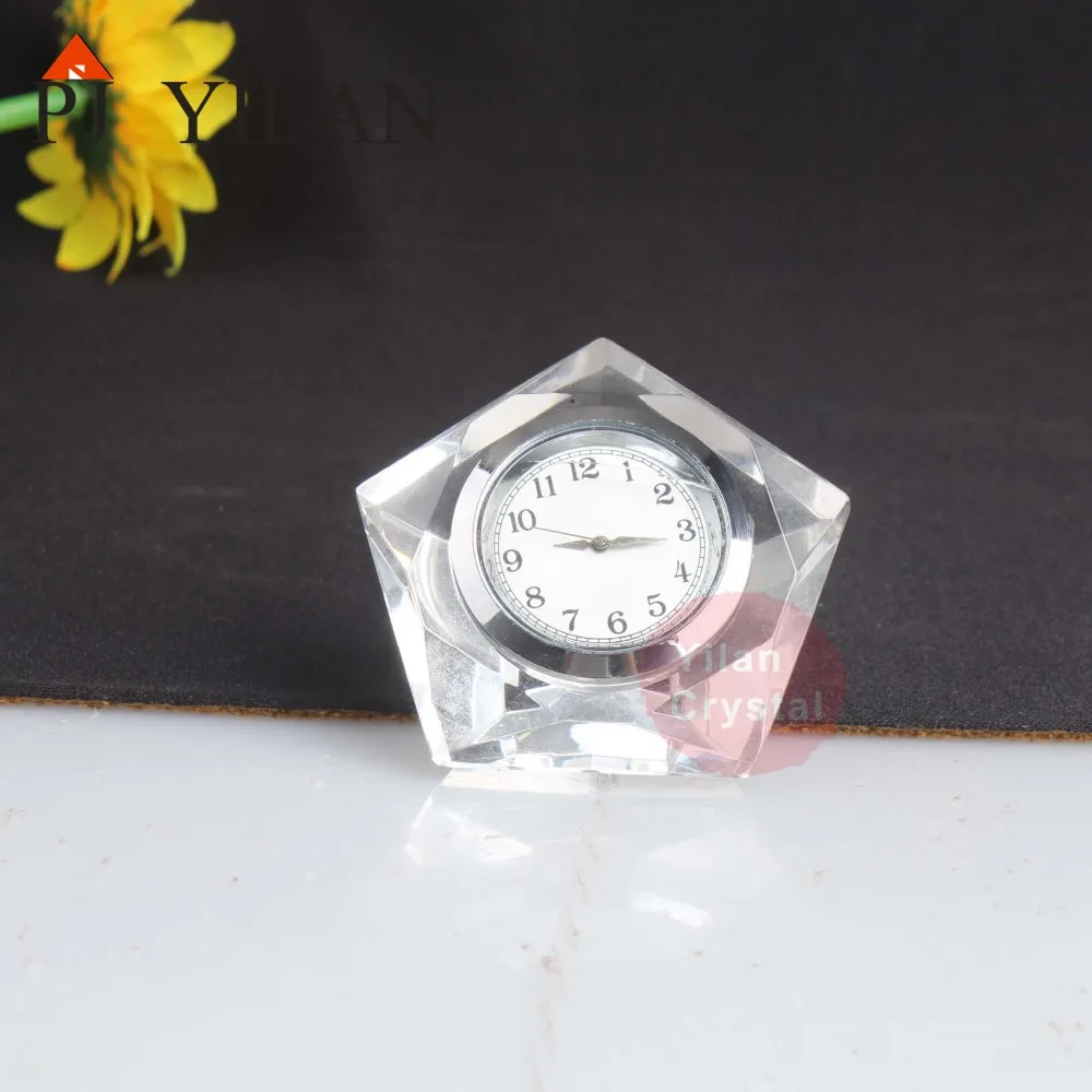 

nice pentagon shape crystal table clock Home decoration Crystal souvenir