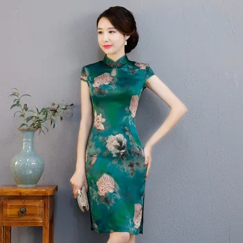 

2019 Sale And Summer In The New Long Watered Gauze Cheongsam Mom 8253 Middle-aged Old Ink Qipao Dress Manufacturers Selling