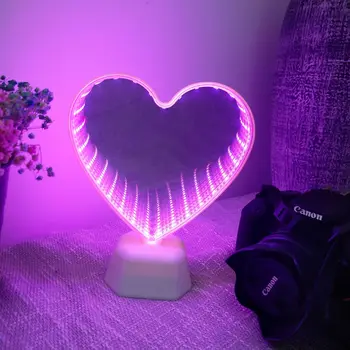

Christmas 3D Double Mirror Tunnel Styling Light Flamingo Christmas Tree Pentagram Love Night Light