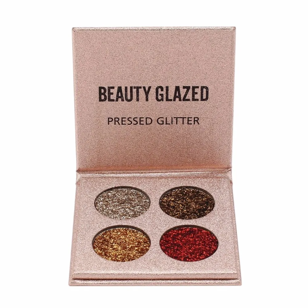 Тени для век BEAUTY GLAZED с блестками 4 цветов тени ультрапигментированным