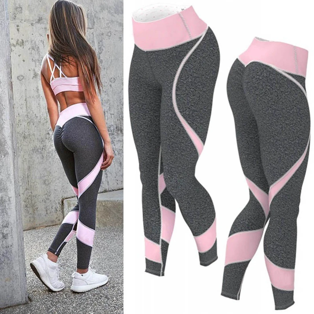grey pink yoga pants