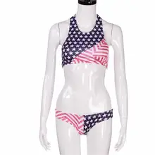 Sexy Women Flag Hanging Neck Mock Top Bikini Bathing Suit Bikini   Low Waist  2017 New Wire Free Solid  Bikini High  JL04Y