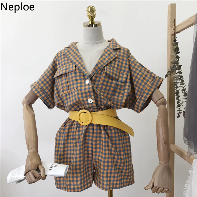 Neploe Лето 2019 г. комбинезон в клетку ползунки для женщин высокая приталенный легкий