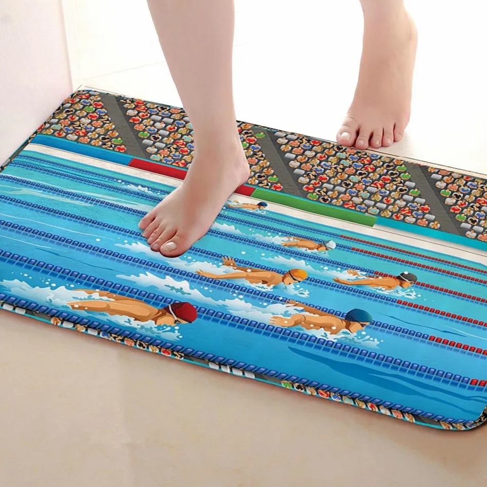Плавательный конкурентоспособный Стиль Коврик для ванной комнаты, смешной Противоскользящий коврик для ванной, занавески для душа аксессуары, соответствующие вашей душевой занавеске
