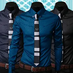 Модные Для мужчин Argyle Роскошные Бизнес Стиль Slim Fit Повседневное платье с длинным рукавом рубашка