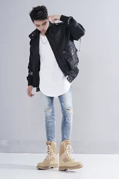 

2019 men Slim Hole Zipper Denim Jeans Skinny Frayed Pants Distressed Rip Trousers Casual Denim Skinny Jeans W624