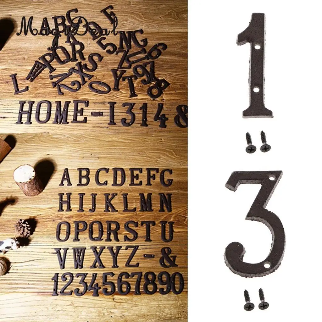 2pcs Cast Wrought Iron Black Antique House Door Number Signs Digits Sticker Plate 1 3