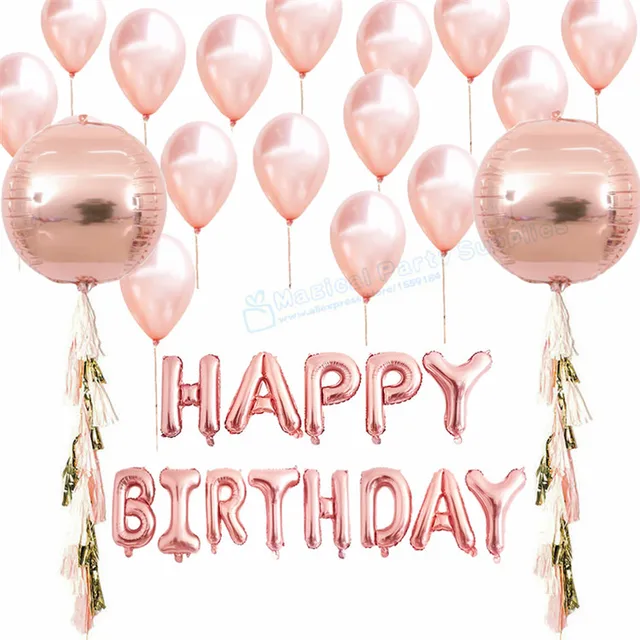 1 set rose gold happy birthday balloon orb rose balloons foil garland christmas decorations