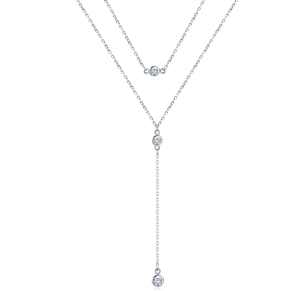 

Fashion n Double Lines Crescent Moon Stars CZ 925 Sterling Silver Necklace