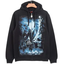 Men’s 2016 autumn and winter hooded cardigan fleece printing Skull Devil Death rock hip-hop trend men’s European style hoodies