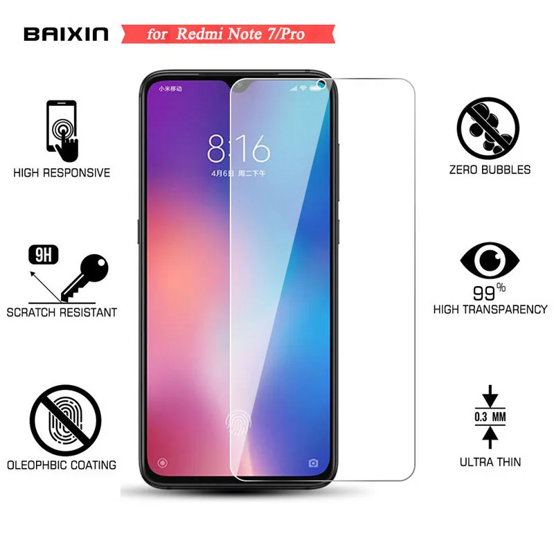 

Baixin for Xiaomi Redmi Note 7 Screen Protector 9H Glass Redmi Note 7 Pro Protective Tempered Film for Xiaomi Redmi Note 7