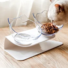 Pet Cat Double Bowl Cat Bowl Dog Bowl Transparent AS Material Non-slip Food Bowl With Protection Cervical Transparent Cat non carious cervical lesions